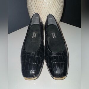 Vintage Stuart Weitzman Women's Pump Size 7.5 Block Heel Black Gold Croc Print